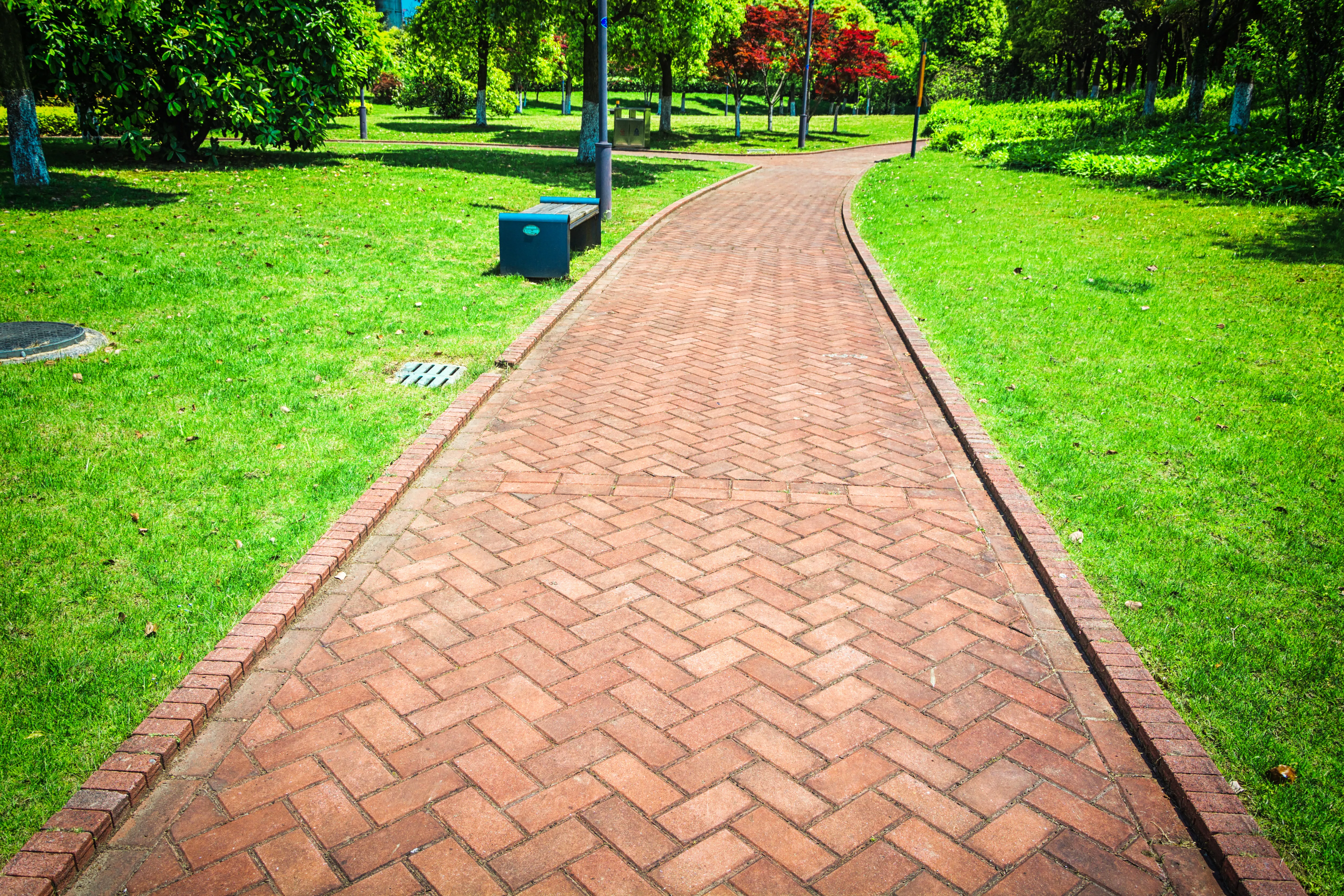 Freshly cleaned brick walkway.